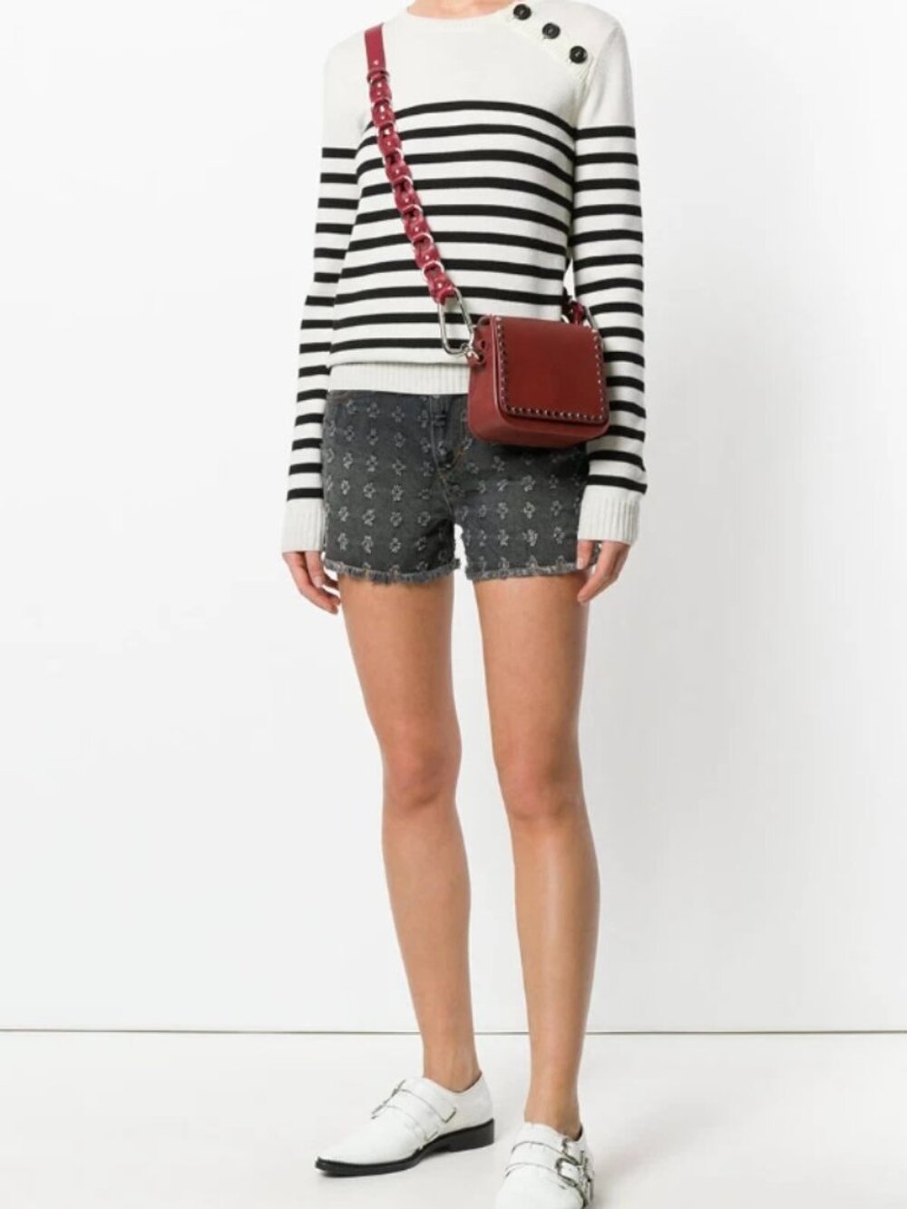 Isabel Marant Étoile Celsa Denim Shorts 42 US 10 Faded Black Decorative Distress - Picture 3 of 12